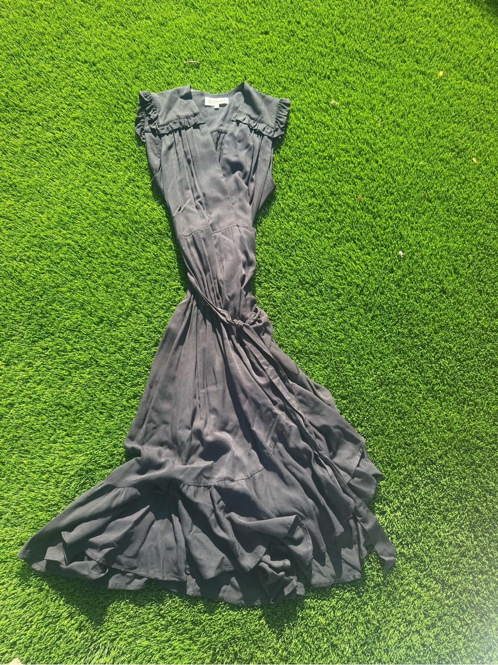 Secular Laboratory Black Ruffle Wrap Maci Dress made in USA
